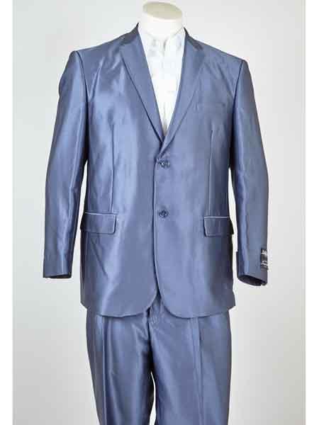 Men's Summer Blue 2 Button Polyester  Suit