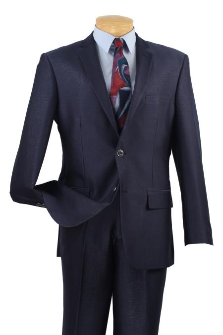Single Breasted 2 Buttons, Slim Fit Suits, Shiny Flashy Satin Silky Metallic -Blue Men's Sharkskin Suit