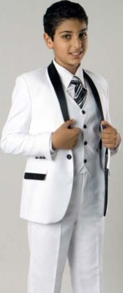 Boy's 1 Button Closure Shawl Lapel Fashion Two Tone Design White/Black 3 Piece Suit