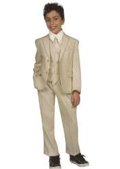 Boy's Tazio Side vents 5 piece Suit with Shirt & Tie Beige