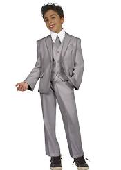Boy's Tazio Chest welt Pocket 5 piece Suit with Vest, Shirt & Tie Light Grey