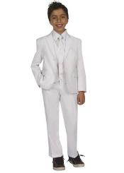 Boy's Tazio 5 piece Suit with Shirt & Tie Snow White