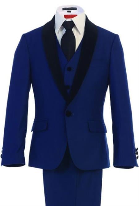 Boys Royal Blue Kids Sizes Classic Fit Suede Shawl Suit