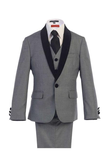 Classic Boy's Kids Sizes Fit Dress Shirt Grey 1 Button Suede Shawl Suit Perfect for toddler Suit wedding  attire outfits