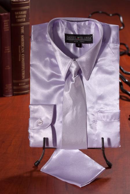 Boys Lavender Satin Combo Men's Dress Shirt