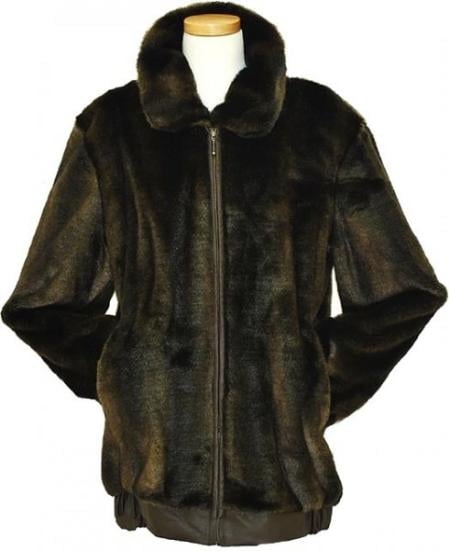 Men's Stylish Faux Fur Bomber Big and Tall Bomber Jacket Brown 