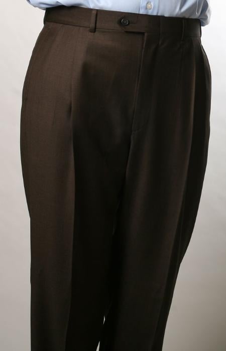 Brown, Parker, Pleated Pants Lined Trousers unhemmed unfinished bottom