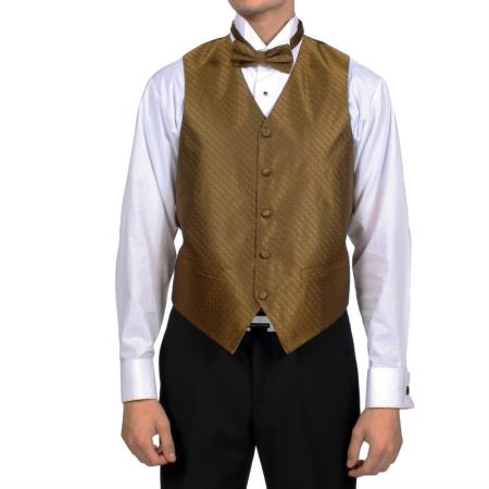 Men's Sahara Bronze ~ Camel Diamond Pattern 4-Piece Men's Vest Set Also available in Big and Tall Sizes