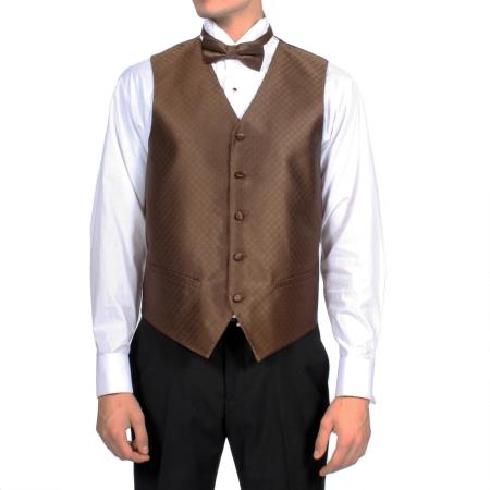 Men's Dark Brown Diamond Pattern 4-Piece Men's Vest Set Also available in Big and Tall Sizes