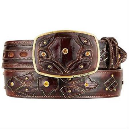 Men's Burnished Brown Original Eel Skin Fashion Western Hand Crafted Belt 