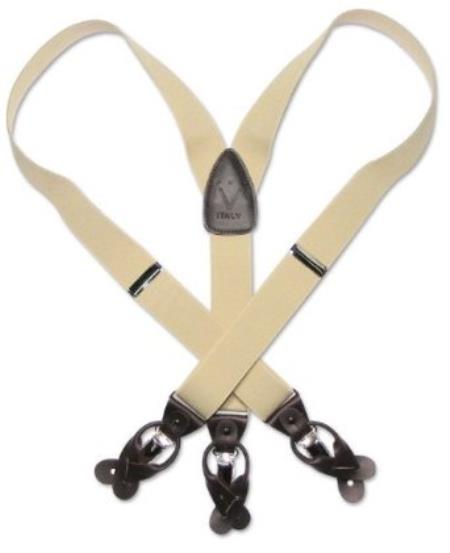 Solid Cream Dark Brown Suspenders For Men Elastic Y-Back Button & Clip 