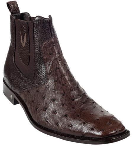 Men's Short Boots Men's Genuine Brown Full Quill Ostrich Dressy Boot Ankle Dress Style For Man