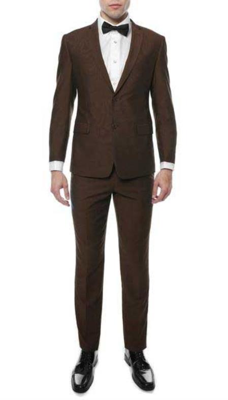 Brown Men's Classic Two Button  Slim Fit Suit