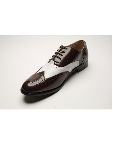 Men's Two Toned Lace Up Brown ~ White Wingtip Style Leather Oxford ...