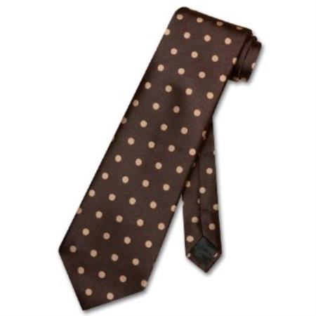 Chocolate Brown w/ Lt. Brown Polka Dots Design Men's Tie - Men's Neck Ties - Mens Dress Tie - Trendy Mens Ties