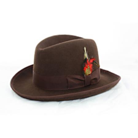 Mens Dress Hat Mens 'Godfather' Brown 100% Wool Homburg Dress Hat 4201 
