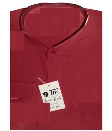 Mens' Pink mandarin collar dress shirt  by TDC collection banded collar 