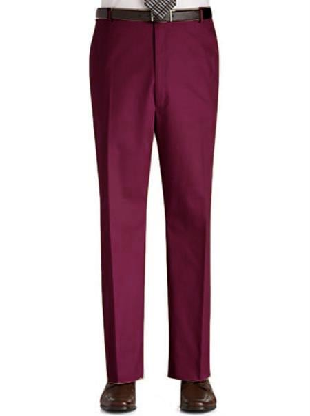 Stage Party Pants Trousers Flat Front Regular Rise Slacks - Burgundy ~ Maroon ~ Wine Color - Cheap Priced Dress Slacks For Men On Sale