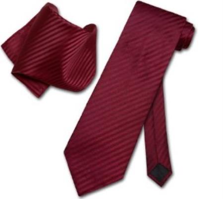 Burgundy ~ Maroon ~ Wine Color Necktie & Handkerchief Matching Neck Tie Set - Men's Neck Ties - Mens Dress Tie - Trendy Mens Ties