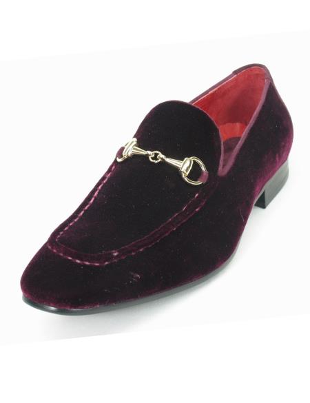 Men's Fashionable Carrucci Slip On Style Velvet Maroon Dress Shoe ~ Burgundy Dress Shoe ~ Wine Color Dress Shoe Shoes