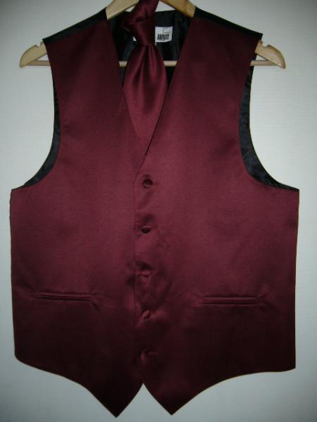 Fratello Mens Burgundy Satin Vest and Tie Set VS801