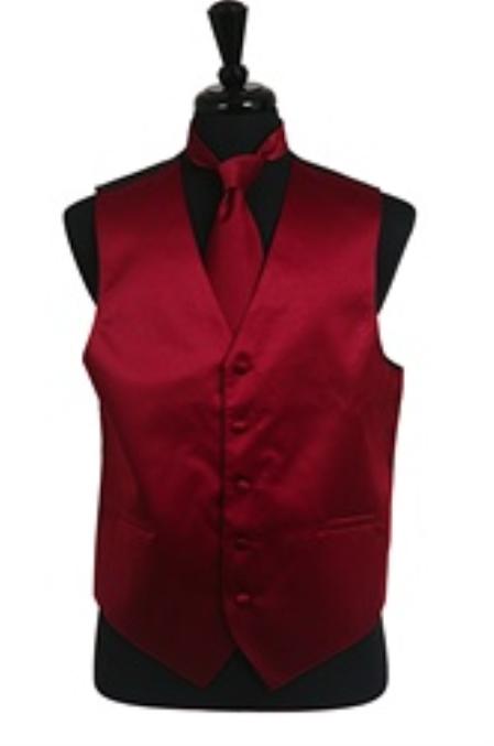 Vest Tie Set Burgundy ~ Maroon ~ Wine Color Buy 10 of same color Tie For $25 Each - Men's Neck Ties - Mens Dress Tie - Trendy Mens Ties