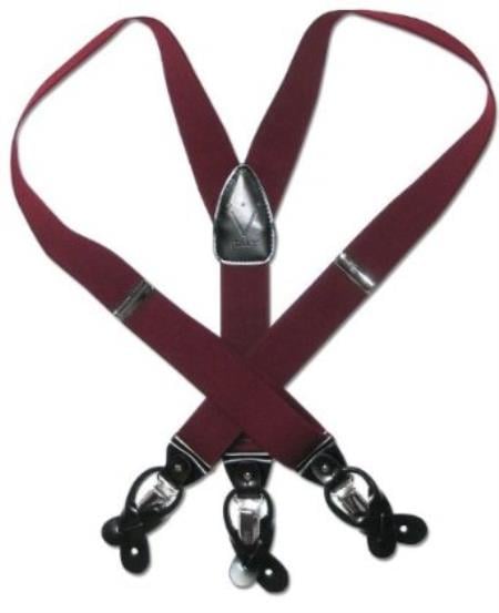 Solid Burgundy ~ Maroon ~ Wine Color Dark Red Suspenders For Men Elastic Y-Back Button Clip 