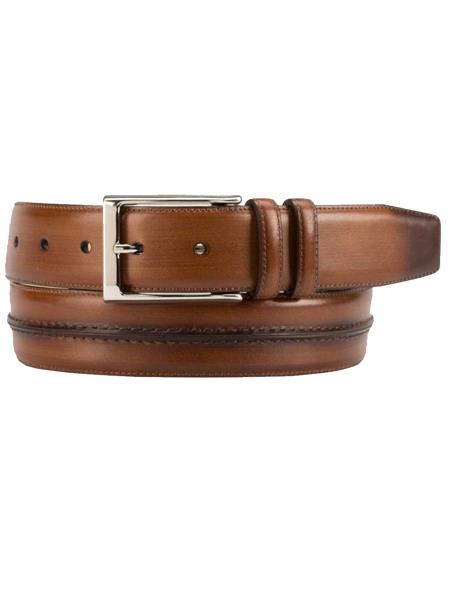 Mezlan Belts Brand Men's Genuine Burnished Calfskin Brown Skin Belt