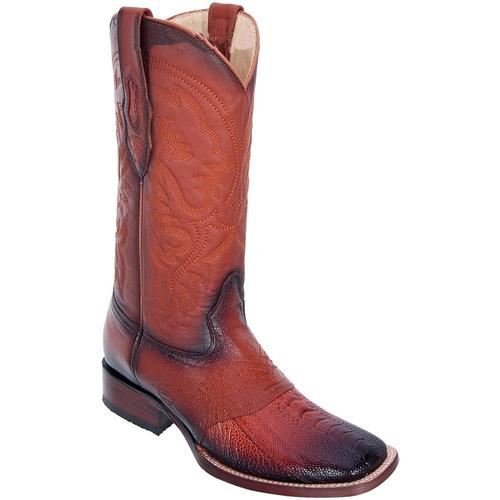 Men's Los Altos Boots Wide Square Toe Ostrich Leg Dress Cowboy Boot Cheap Priced For Sale Online W/Saddle Vamp Burnished Cognac - Botas De Avestruz