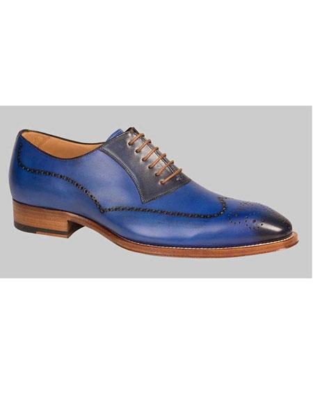 Men's Calfskin Electric Blue Fashion Wingtip Italian Style Shoes ...