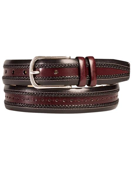 Mezlan Belts Brand Men's Genuine Calfskin Graphite / Burgundy Skin Belt