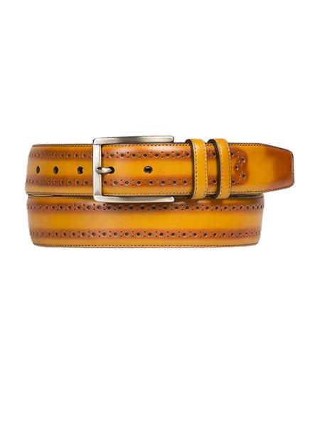 Mezlan Belts Brand Men's Genuine Calfskin Mustard Skin Belt