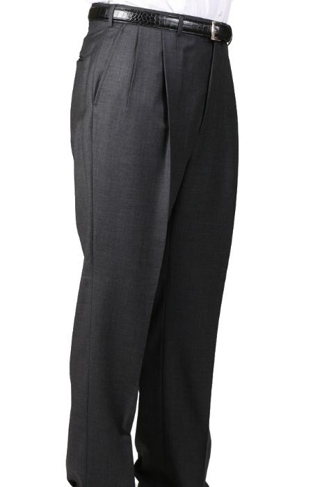 Charcoal, Parker, Pleated Pants Lined Trousers unhemmed unfinished bottom