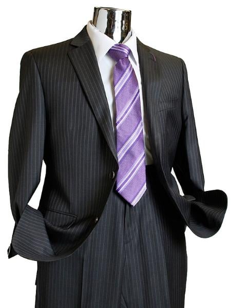Mix and Match Suits Suit Separate Men's Charcoal Pinstripe 100% Wool Suit Charcoal 