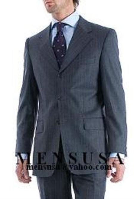 Charcoal Gray Pinstripe Super 140's Wool Men's Cheap Priced Business Suits Clearance Sale Side Vent Available in 2 or 3 Buttons Style Regular Classic Cut