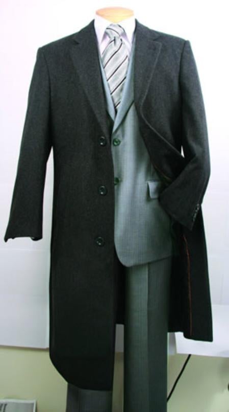 Men's Dress Coat Charcoal Fully Lined Wool Blend Top Coat Men's Overcoat