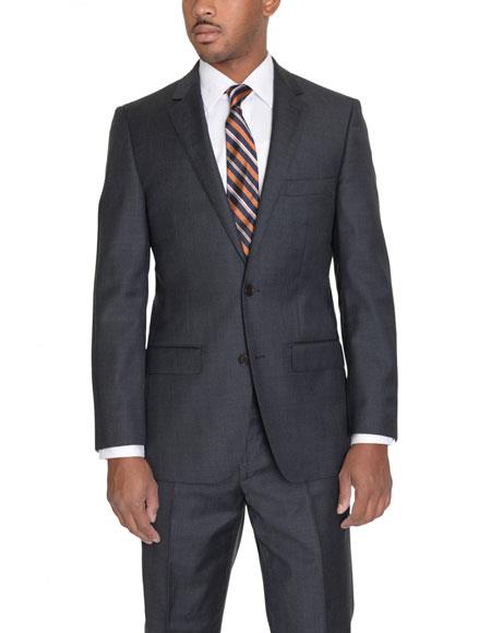 Men's 2 Button Classic Fit Wool  Suit - Color: Dark Grey Suit 
