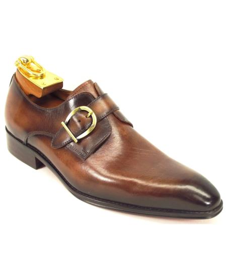 Carrucci Men's Genuine Chestnut Leather Monk Strap Style Fashion Stylish Dress Loafer Shoes- Men's Buckle Dress Shoes