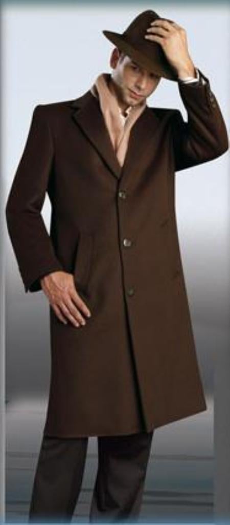Mens Single Breasted Wool Cashmere Three-Quater Length Topcoat