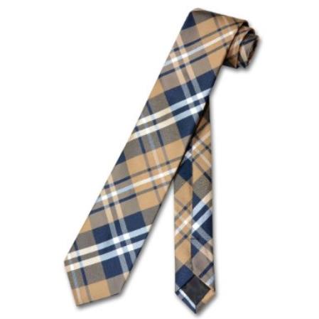 Narrow NeckTie Skinny Navy Brown White Men's 2.5 Neck Tie - Men's Neck Ties - Mens Dress Tie - Trendy Mens Ties