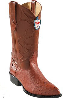 Wild West Cognac J-Toe Smooth Ostrich Wing Tip Cowboy Boots - Botas De Avestruz