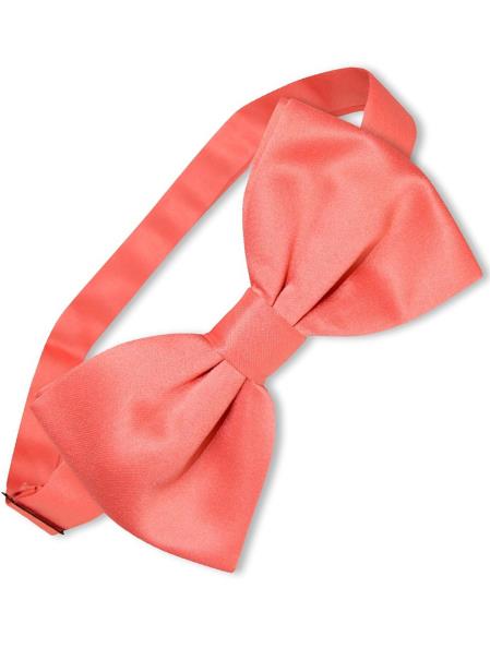 Men's Salmon ~ Coral Pink color Solid Pattern Polyester Tuxedo Bowtie 