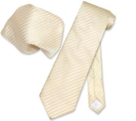 Egg Yolk Cream Necktie & Handkerchief Matching Neck Tie Men's Neck Ties - Mens Dress Tie - Trendy Mens Ties