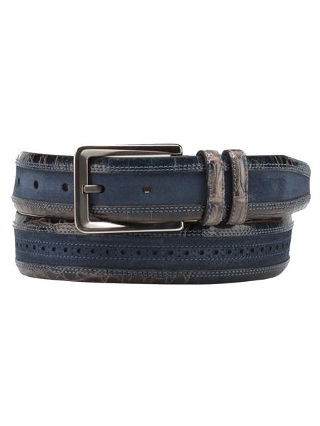 Mezlan Belts Brand Men's Genuine Crocodile / Suede Blue / Camel Skin Cinturon De Cocodrilo