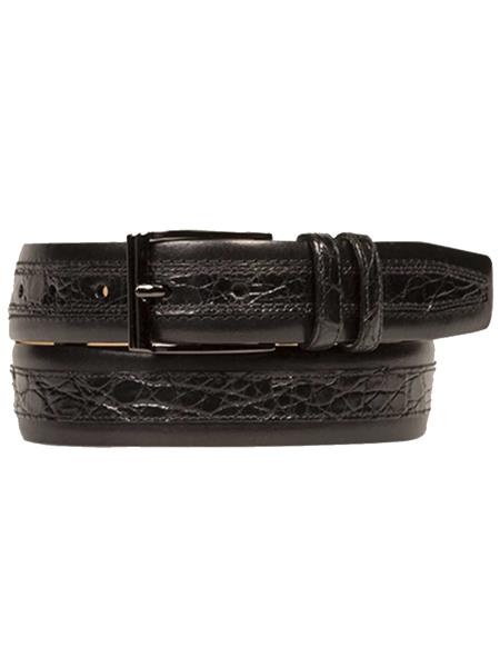 Mezlan Belts Brand Men's Genuine Crocodile / Calfskin Black Skin Cinturon De Cocodrilo