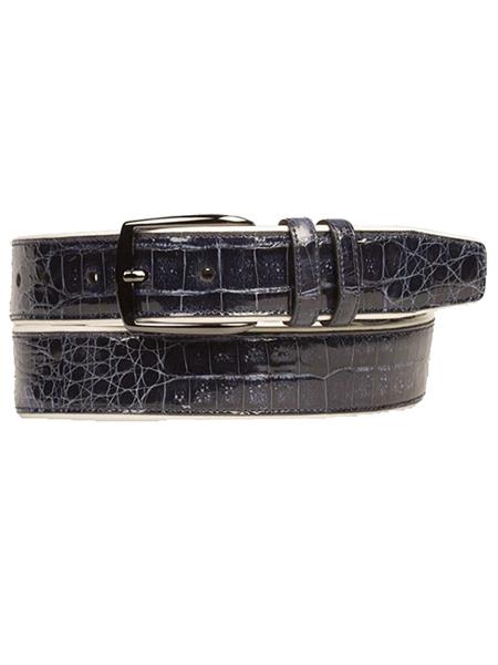 Mezlan Belts Brand Men's Genuine Crocodile / Calfskin Blue Skin Cinturon De Cocodrilo
