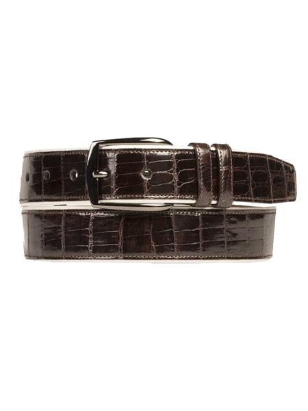 Mezlan Belts Brand Men's Genuine Crocodile / Calfskin Brown Skin Cinturon De Cocodrilo