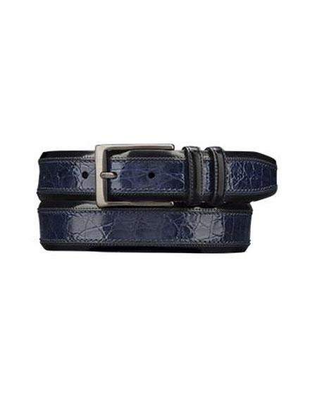 Mezlan Belts Men's Handmade Blue Genuine Crocodile Skin Cinturon De Cocodrilo