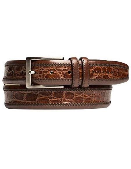 Mezlan Belts Men's Handmade Sport Genuine Crocodile Skin Satin Nickel Buckle Cinturon De Cocodrilo