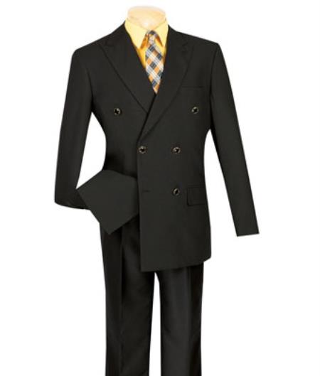 Lucci Men's Black 6 Button Men's Double Breasted Suits Jacket Blazer 